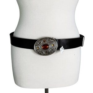 NWT Lane Bryant Plus Size Brown Leather Belt Silver Tone Gem Buckle Size 14/16